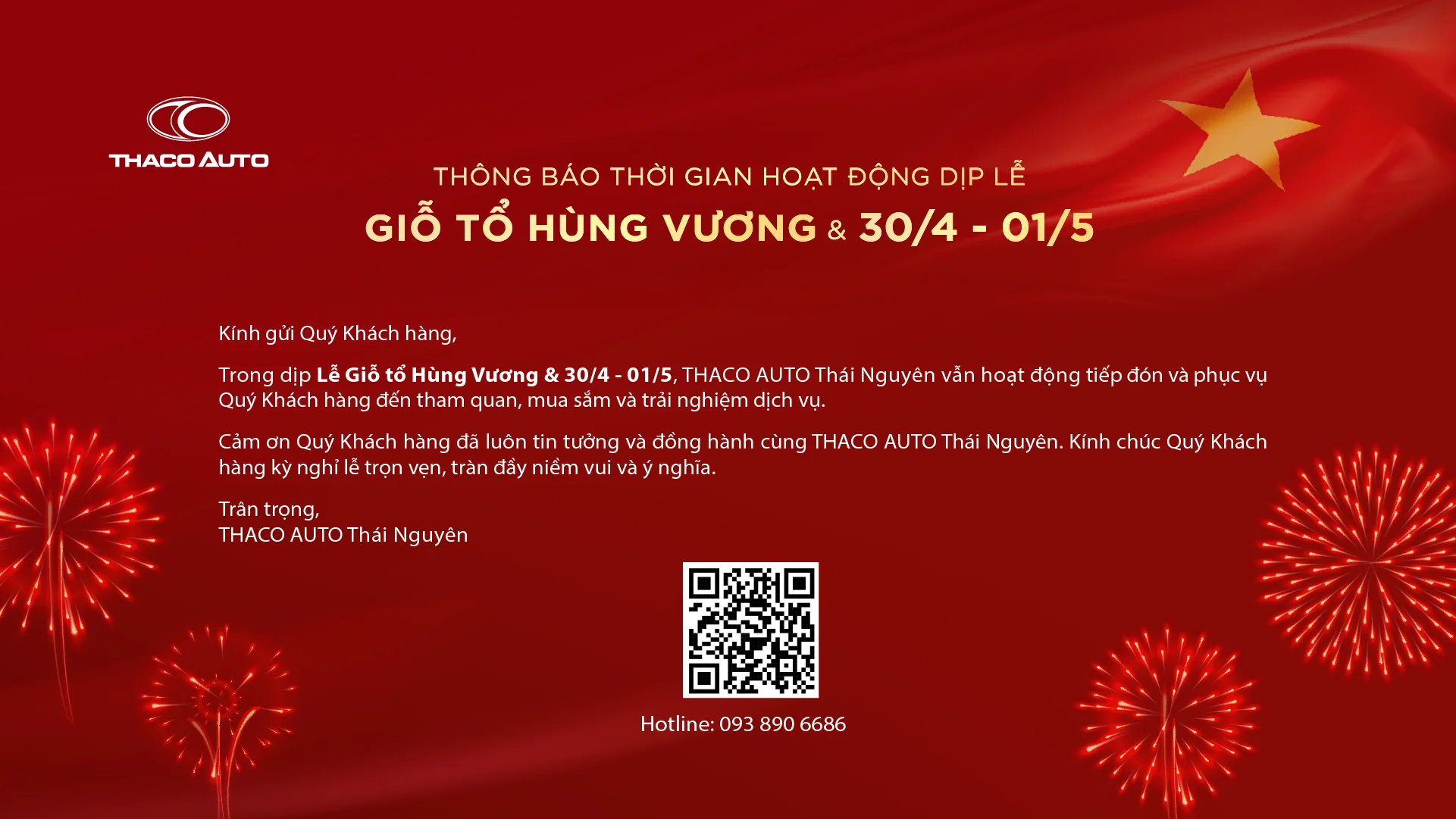 THÔNG BÁO THỜI GIAN HOẠT ĐỘNG DỊP LỄ GIỖ TỔ HÙNG VƯƠNG & 30/4 - 01/5
